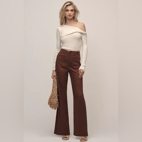 NWT! Anthropologie The Colette Beachy Linen Full-Length Wide-Leg Pants by Maeve🟡 - Picture 1 of 7